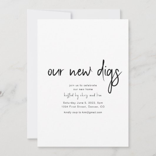 私たちの新しいDigs引っ越し祝いパーティーパーティの招待状 招待状 (正面)