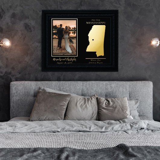 私たちの旅がミシシッピの写真を結婚始めた場所 箔ポスター