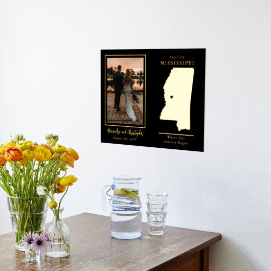 私たちの旅がミシシッピの写真を結婚始めた場所 箔ポスター (レイダウン (キッチン))