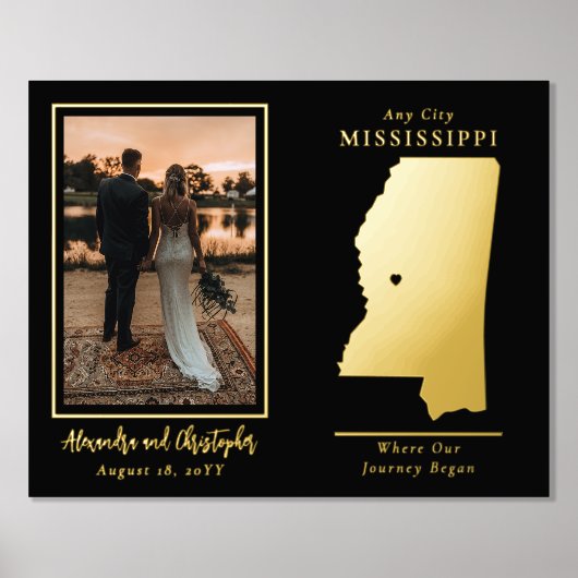 私たちの旅がミシシッピの写真を結婚始めた場所 箔ポスター (正面)