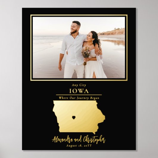 私たちの旅が始まったアイオワ州の結婚式写真 箔ポスター (正面)