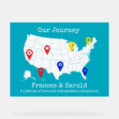私たちの旅 – 米国パーソナライズされた地図マイルストーン アクリルサイン (正面)