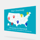 私たちの旅 – 米国パーソナライズされた地図マイルストーン アクリルサイン (傾斜)