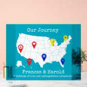 私たちの旅 – 米国パーソナライズされた地図マイルストーン アクリルサイン (ウェディング)