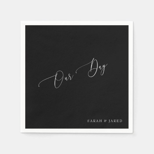 私たちの日カスタムのB/Wの結婚カクテル スタンダードカクテルナプキン (正面)