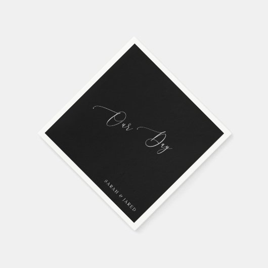 私たちの日カスタムのB/Wの結婚カクテル スタンダードカクテルナプキン (角)
