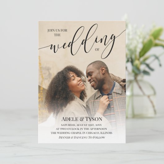 私たちの書道の写真の両面に参加結婚する 招待状 (スタンド正面)