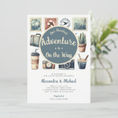 私たちの最も偉大な冒険 レトロ男女共用ベイビーシャワー 招待状 (スタンド正面)