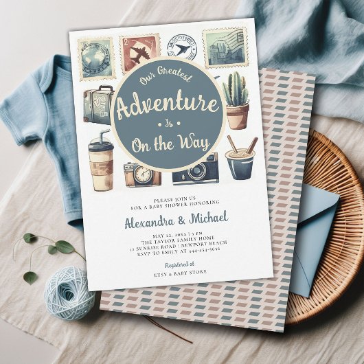 私たちの最も偉大な冒険 レトロ男女共用ベイビーシャワー 招待状