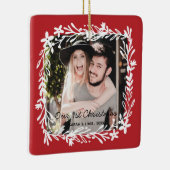 私たちの最初のクリスマスの素朴な田舎の農家の写真 セラミックオーナメント (右)