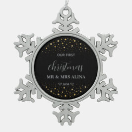 私たちの最初のクリスマスの結婚 スノーフレークピューターオーナメント
