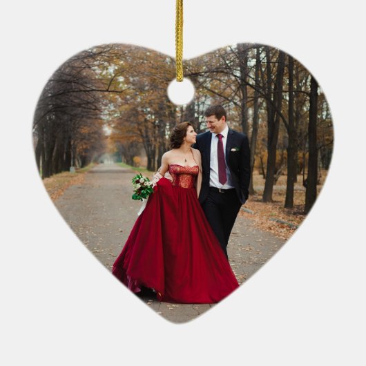 私たちの最初のクリスマスは婚約最小限の写真コラージュ セラミックオーナメント (裏面)