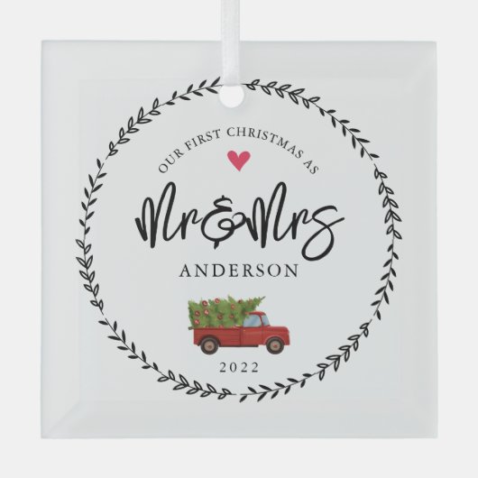 私たちの最初のクリスマスはMr.そしてミセス ガラスオーナメント (正面)