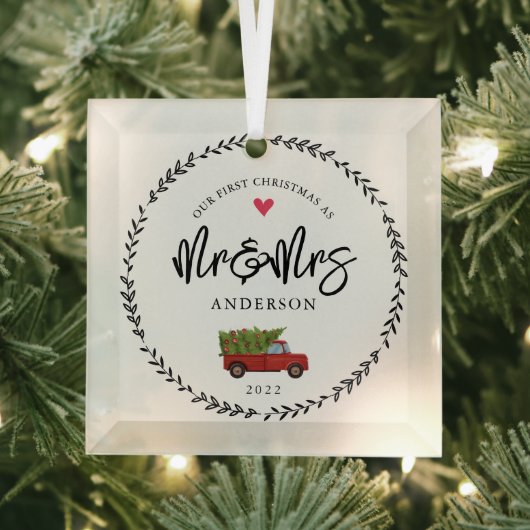 私たちの最初のクリスマスはMr.そしてミセス ガラスオーナメント (インサイチュ)