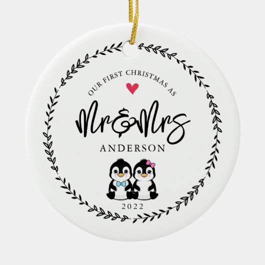 私たちの最初のクリスマスはMr.そしてミセス セラミックオーナメント (正面)