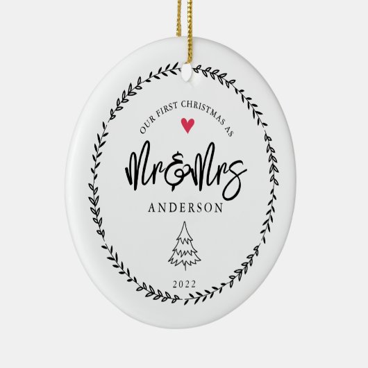 私たちの最初のクリスマスはMr.とミセス・クリスマスツリー セラミックオーナメント (右)