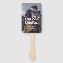 私たちの最初のクリスマスカップル写真 名前 ホワイト グレー ハンドファン