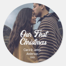 私たちの最初のクリスマスカップル写真 名前 ホワイト グレー
