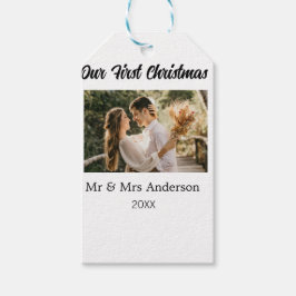私たちの最初のクリスマスカップル写真 名前 ミスター＆ミセス モッド ギフトタグ