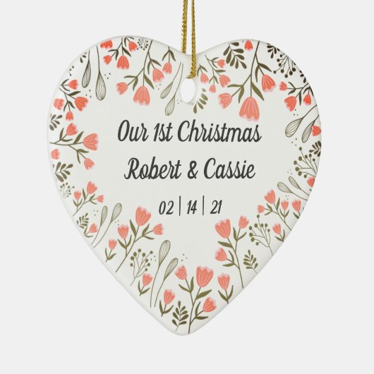 私たちの最初のクリスマスパーソナライズされた結婚の セラミックオーナメント (右)