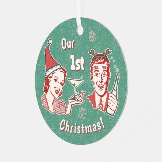 私たちの最初のクリスマスレトロミッドセンチュリー夫妻 メタルオーナメント (正面左)