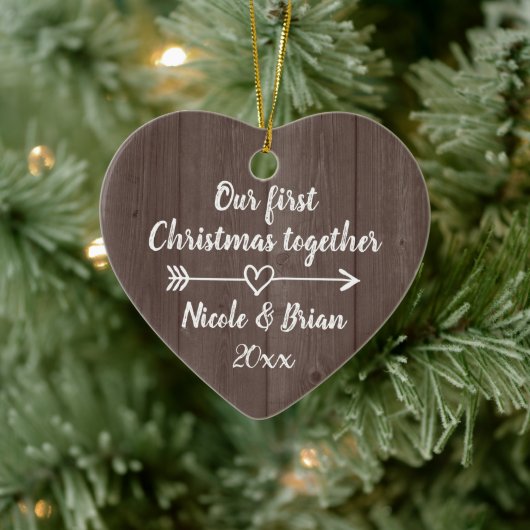 私たちの最初のクリスマス一緒にヴィンテージ茶色の木 セラミックオーナメント (ツリー)