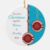私たちの最初のクリスマス一緒に写真クリスマスオーナメント セラミックオーナメント (裏面)