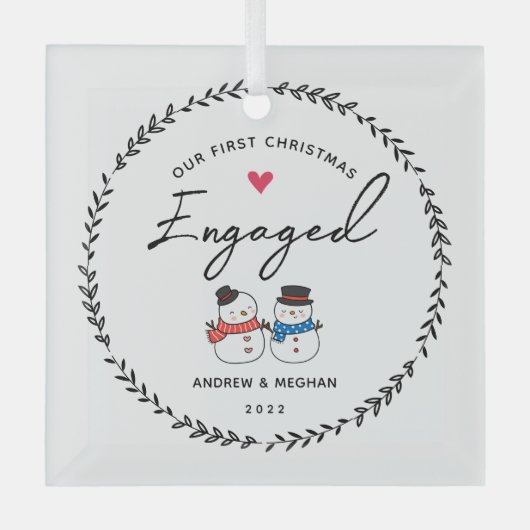 私たちの最初のクリスマス婚約した ガラスオーナメント (正面)