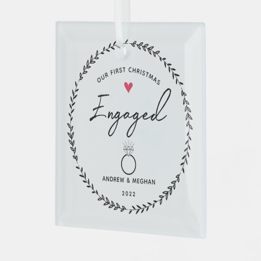 私たちの最初のクリスマス婚約した ガラスオーナメント (正面左)