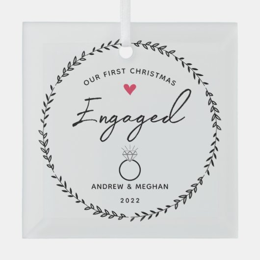 私たちの最初のクリスマス婚約した ガラスオーナメント (正面)