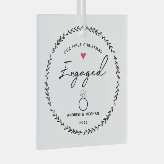 私たちの最初のクリスマス婚約した ガラスオーナメント (正面右)
