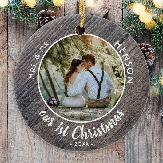 私たちの最初のクリスマス新婚カップルの写真 セラミックオーナメント