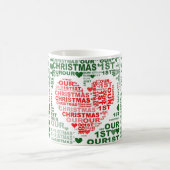 私たちの最初のクリスマス赤いハートコーヒーティーマグカップ。 コーヒーマグカップ (中央)