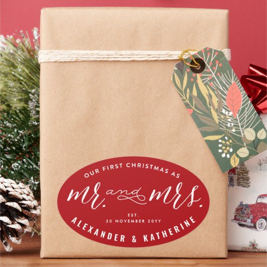 私たちの最初のクリスマス　ミスター＆ミセスホリデーウェディング 楕円形シール (クリスマス)