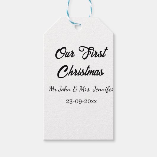 私たちの最初のクリスマス 夫婦の名前と日付 ギフトタグ (正面)