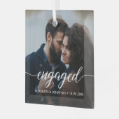 私たちの最初のクリスマス 婚約 カスタム フォト ネームズ ガラスオーナメント (正面左)