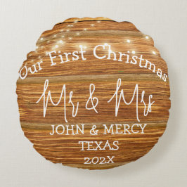 私たちの最初のクリスマス 新婚夫婦の木 ラウンドクッション
