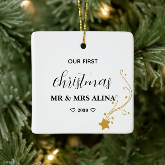 私たちの最初のクリスマス 結婚 セラミックオーナメント (ツリー)