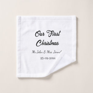 私たちの最初のクリスマス Mr + Mrs カップル 名前 + 日付 ウォッシュタオル