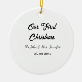 私たちの最初のクリスマス Mr + Mrs カップル 名前 + 日付 セラミックオーナメント