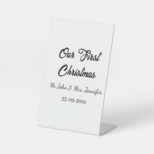 私たちの最初のクリスマス Mr + Mrs カップル 名前 + 日付 台座サイン (正面)