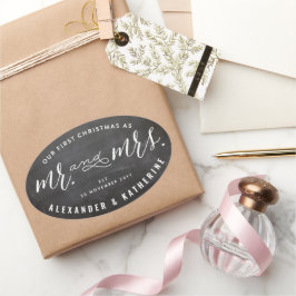 私たちの最初のクリスマス Mr. & Mrs. チョークボードウェディング 楕円形シール