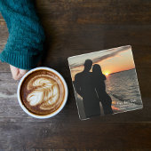 私たちの最初のデート、カップルのカスタム結婚式の写真 ガラスコースター