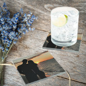 私たちの最初のデート、カップルのカスタム結婚式の写真 ガラスコースター