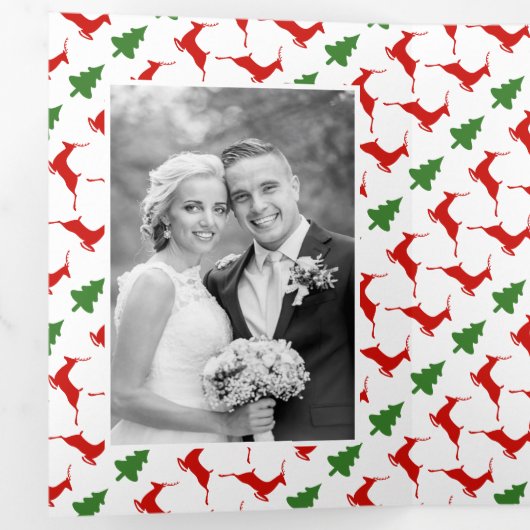 私たちの最初のノエルの鹿の木の新しいクリスマスの写真 三つ折りクリスマスカード (内部最初)