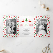 私たちの最初のノエルの鹿の木の新しいクリスマスの写真 三つ折りクリスマスカード (内部)