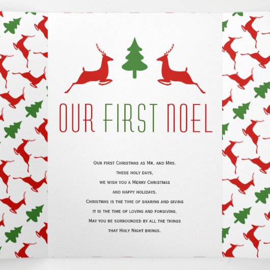 私たちの最初のノエルの鹿の木の新しいクリスマスの写真 三つ折りクリスマスカード (内部中)