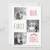 私たちの最初のノエル初めてのクリスマスストライプズの写真カード 招待状 (正面)
