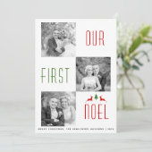 私たちの最初のノエル初めてのクリスマスストライプズの写真カード 招待状 (スタンド正面)