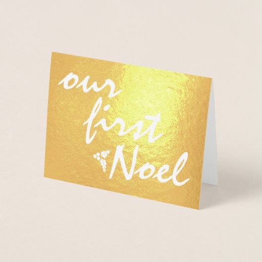 私たちの最初のノエル – ホリーベリークリスマス金ゴールド 箔カード (正面)